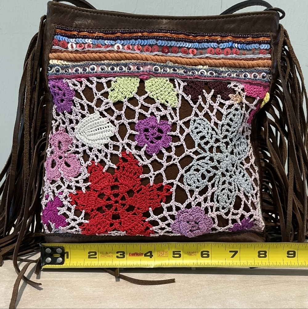 Streets Ahead Crochet, Bead & Italian Leather Boho Crossbody Made… - Picture 12 of 15